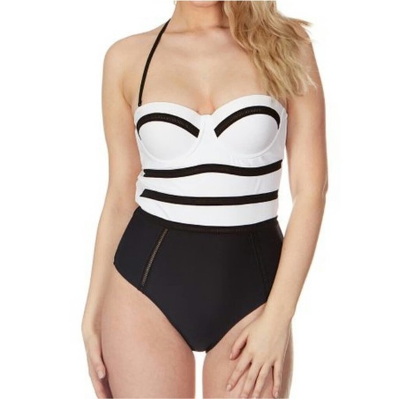 XOXO Color Block Black White Molded Cup One-Piece Swimsuit Size Small - Picture 1 of 7